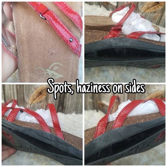 Red Strappy Sandal Dansko Jenelle Size EU 38 US 7.5-8 Patent Leather Wedge Thong - Picture 10 of 16